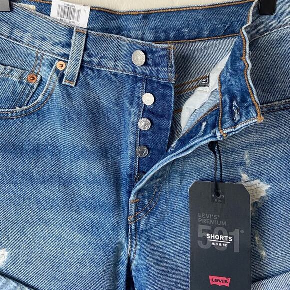Levi's Light Blue Distressed Jean Shorts - Picture 9 of 11